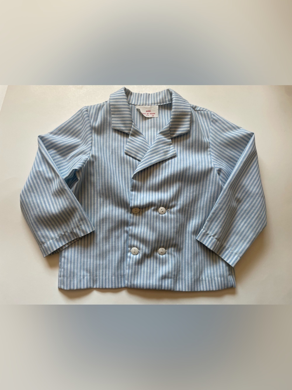 90s Vintage Double Breasted Shirt Top Jacket Blue White Striped Boys Size 3
